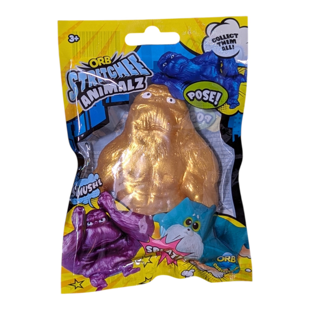ORB Stretchee Animalz Poseable Squishy Tactile Toy Featuring A Gold Monkey New